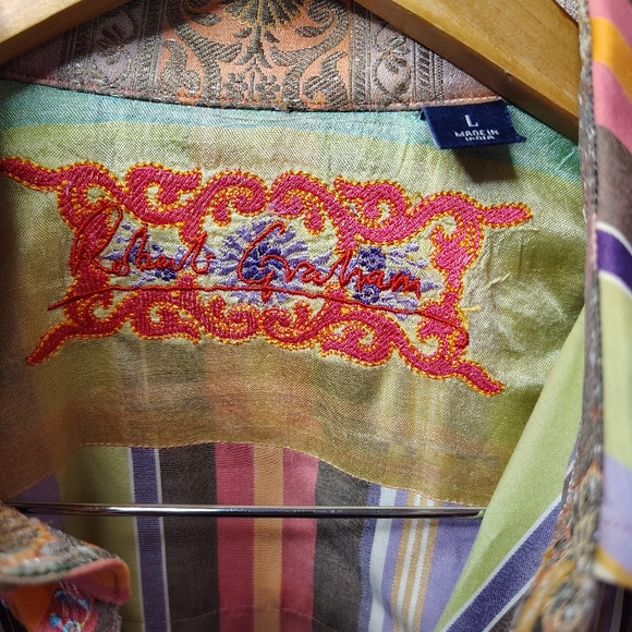 Robert Graham Men's Long Sleeved Shirt Size L Multo Color stripes - Picture 2 of 8